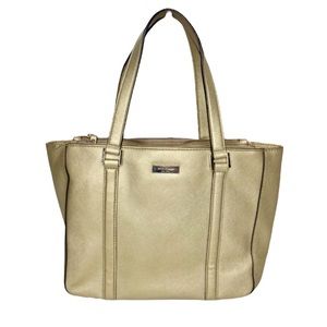 Kate Spade Metallic Gold Saffiano Leather & Multicolor Stripe Lining Tote